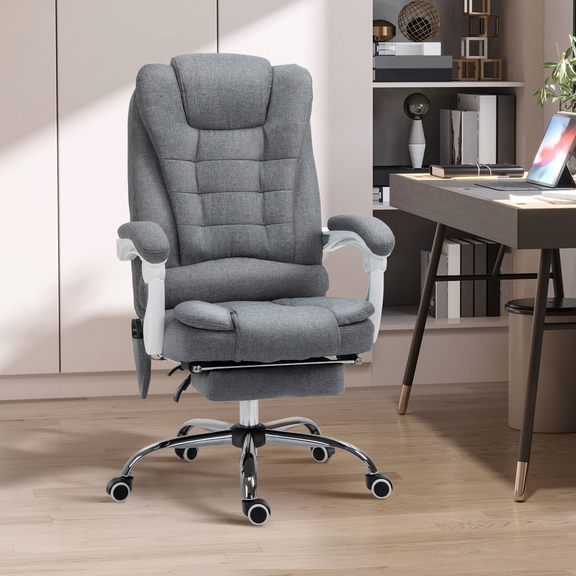 Sans Marque - Fauteuil de bureau direction massant chauffant hauteur réglable dossier inclinable toile de lin gris - Image 4