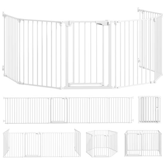 Parc Enclos Chiot Modulable 6 Panneaux Métal Pliable Porte Blanc - ComfortXL Outdoor Living - Image 2