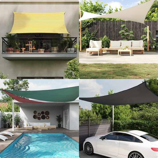Voile d'ombrage polyester Oxford jaune et blanc 360 x 360 cm - PANGIVO - Image 2