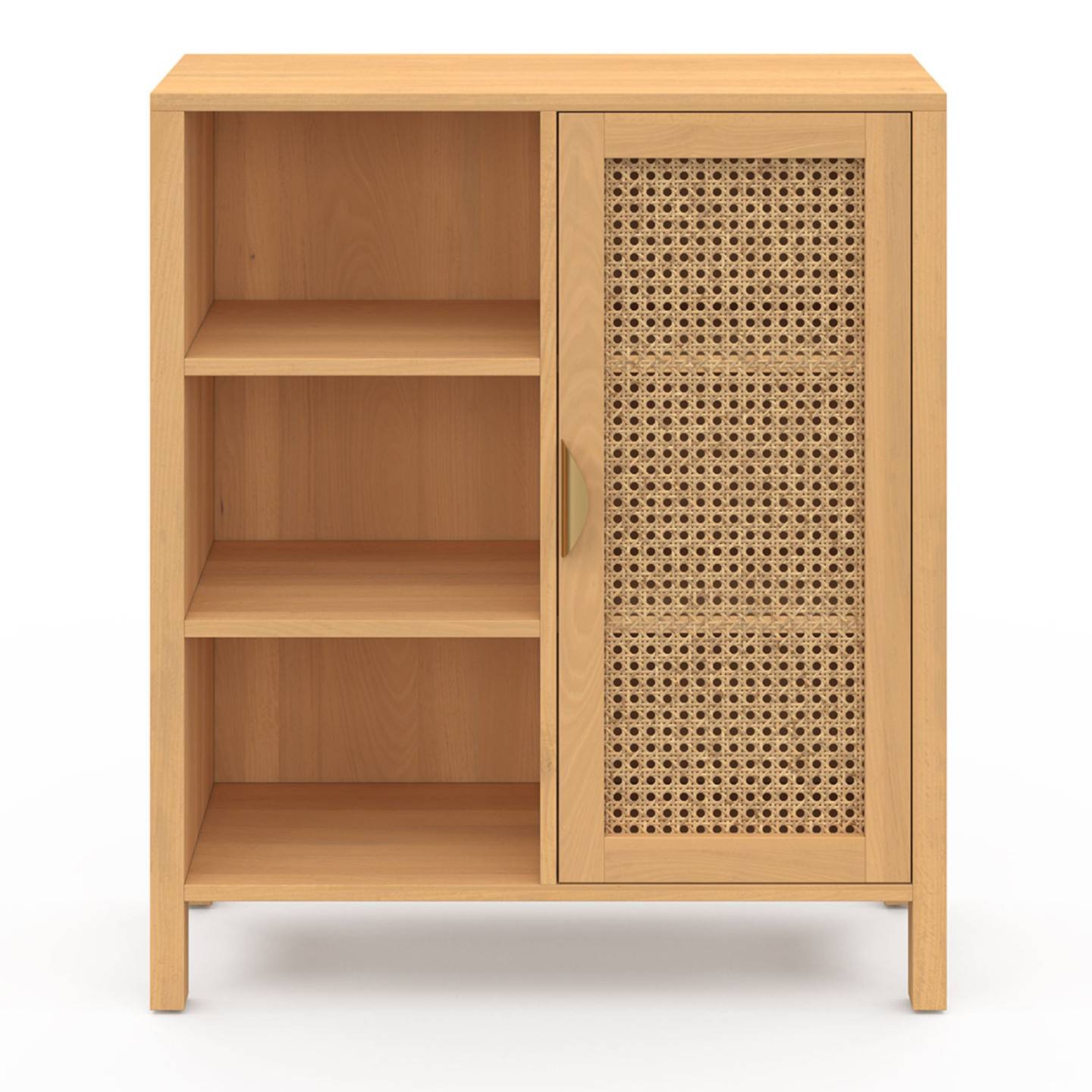 Buffet d'appoint 3 étagères et placard 70 cm EDHEN bois et cannage - Image 3