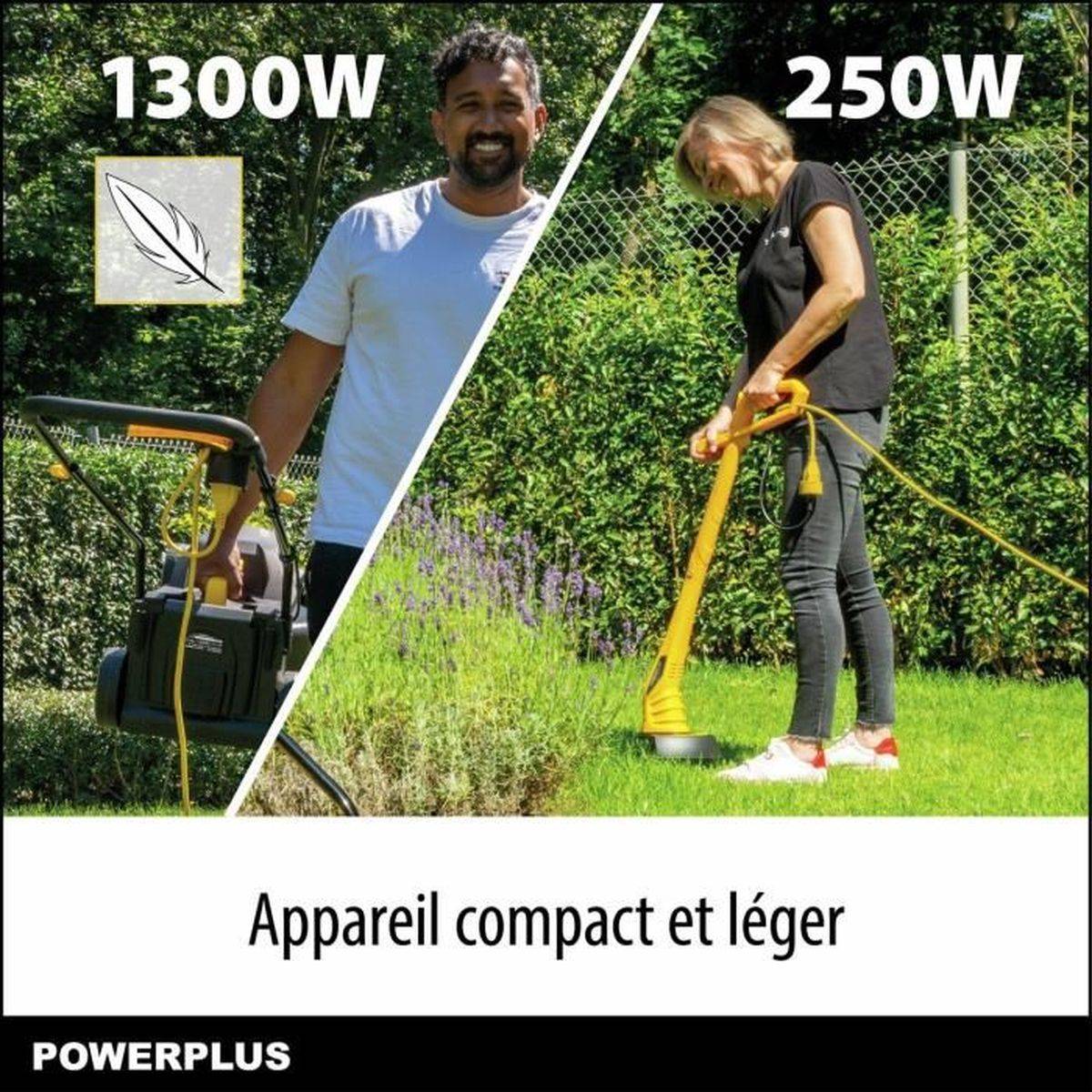 Tondeuse électrique filaire 1300 W, 32 cm de coupe + ébordeuse 250 W, kit jusqu’à 250 m² - Powerplus - Image 2