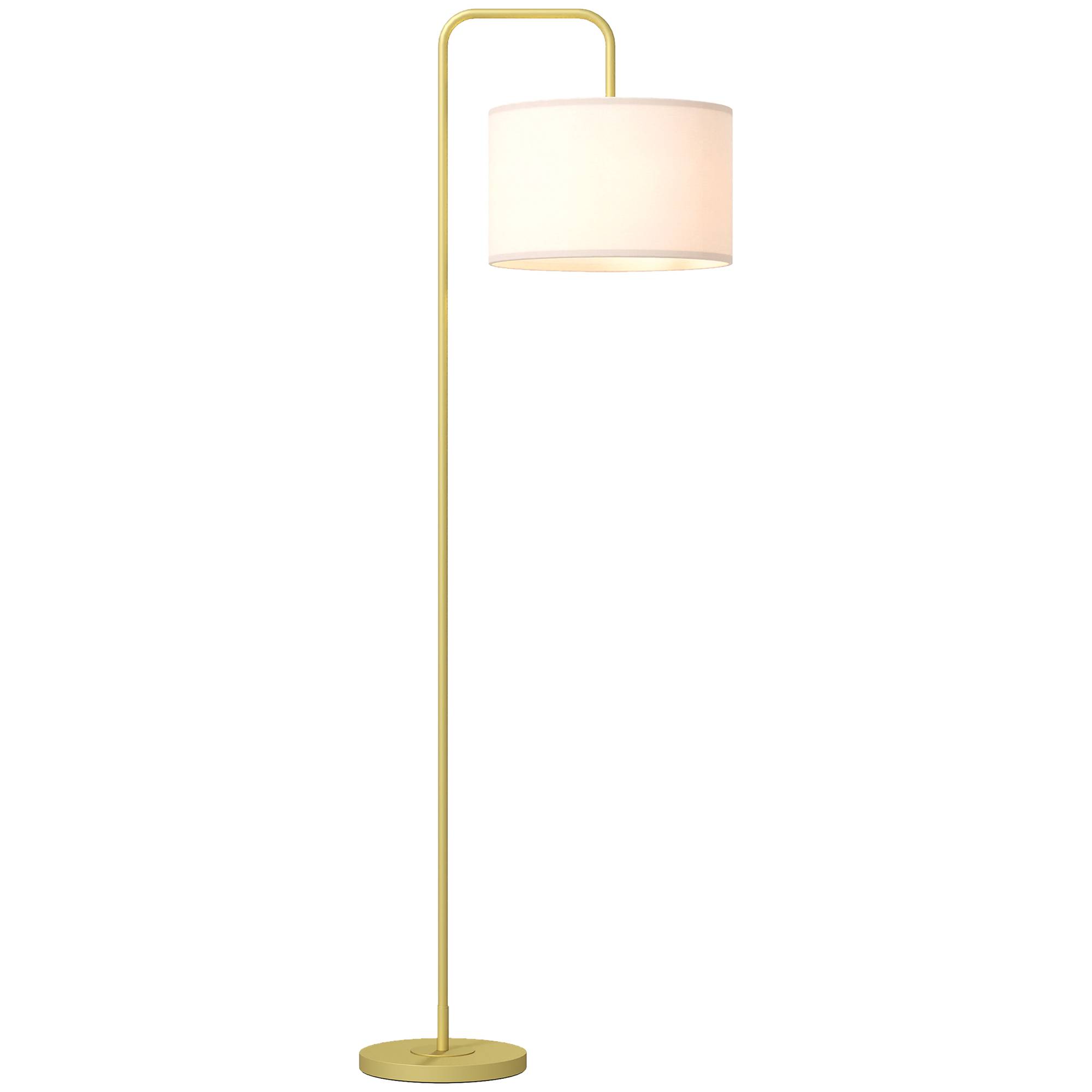 Lampadaire lecture blanc et or abat-jour lin synthétique 64 × 38 × 163,5 cm décoration salon - Image 1
