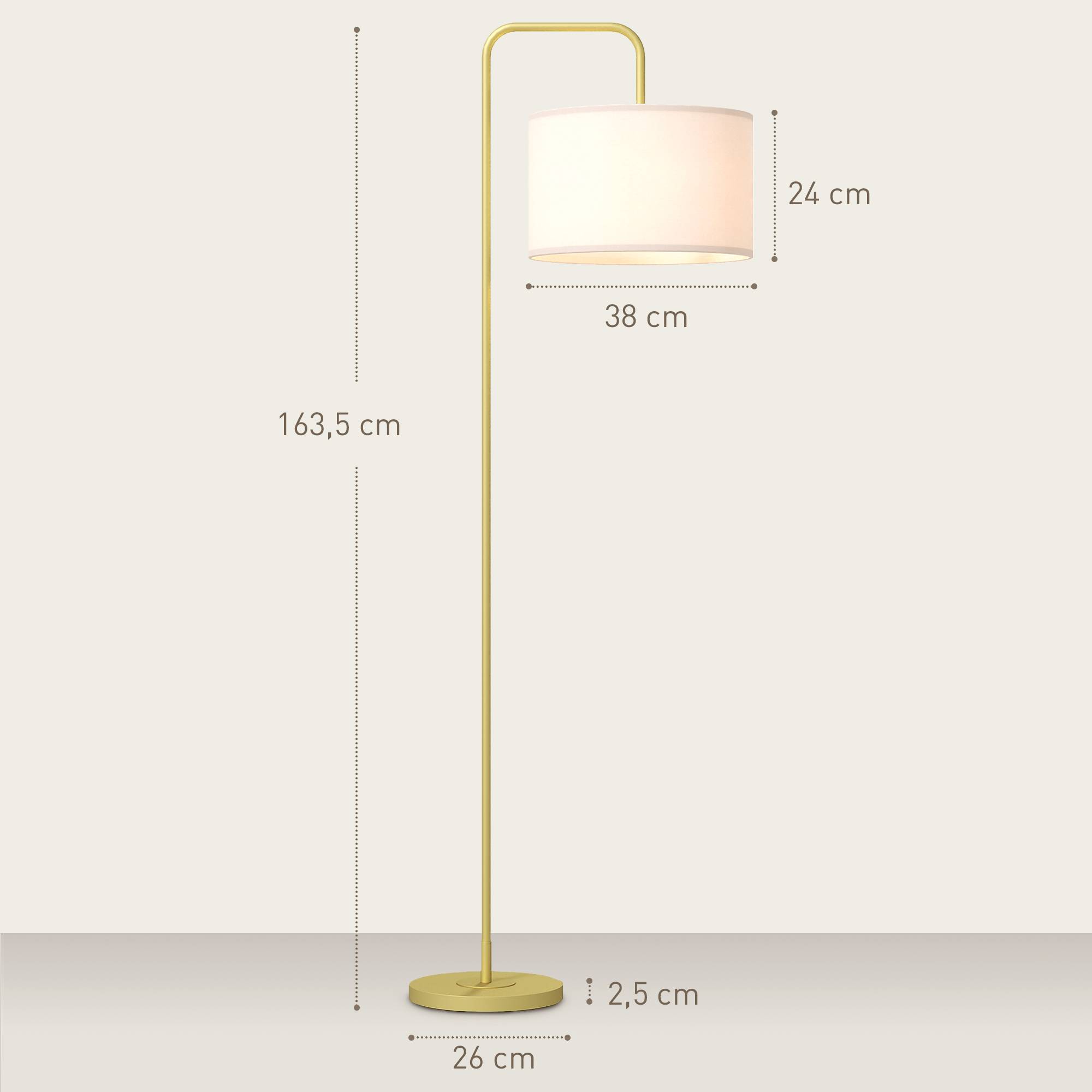 Lampadaire lecture blanc et or abat-jour lin synthétique 64 × 38 × 163,5 cm décoration salon - Image 5