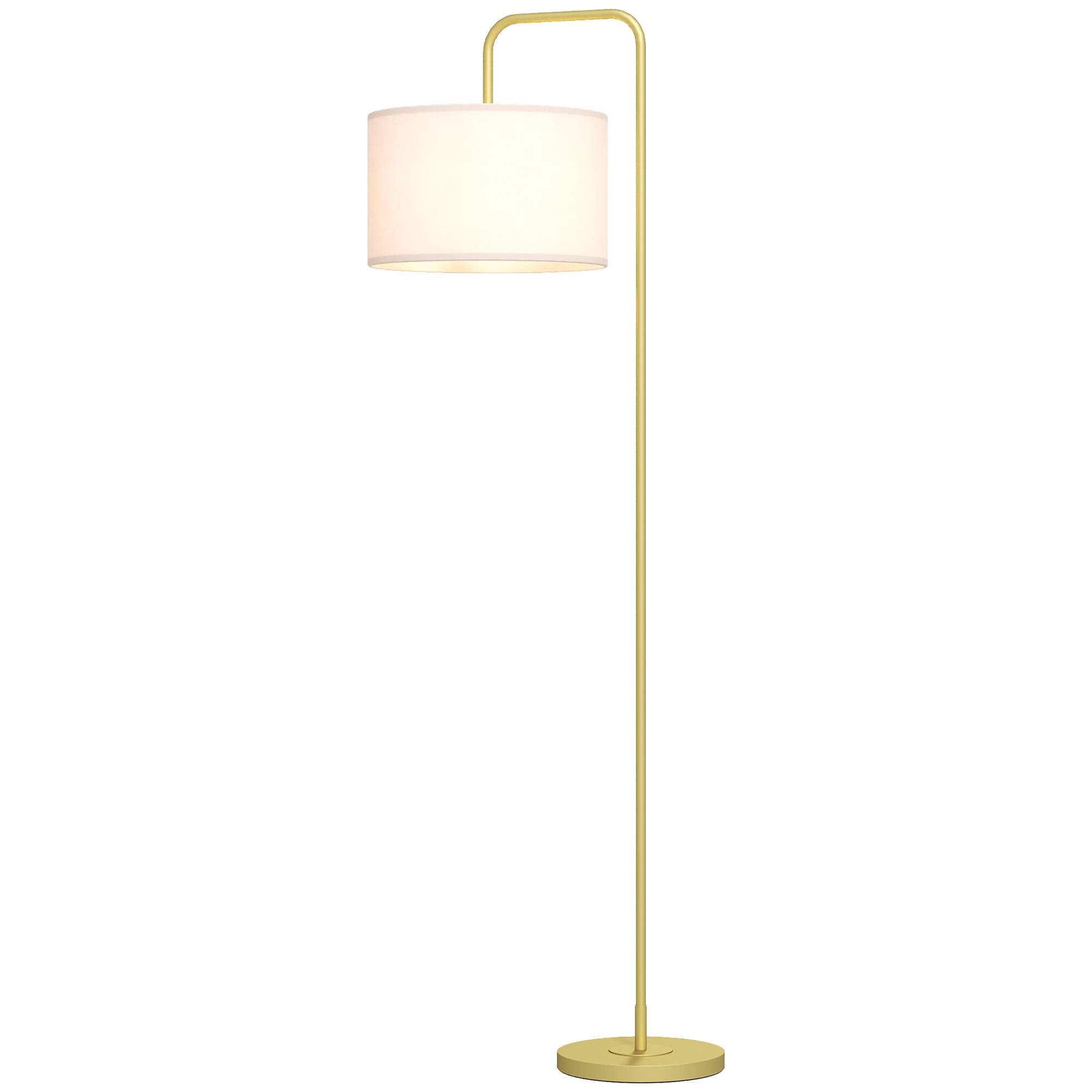Lampadaire lecture blanc et or abat-jour lin synthétique 64 × 38 × 163,5 cm décoration salon - Image 2