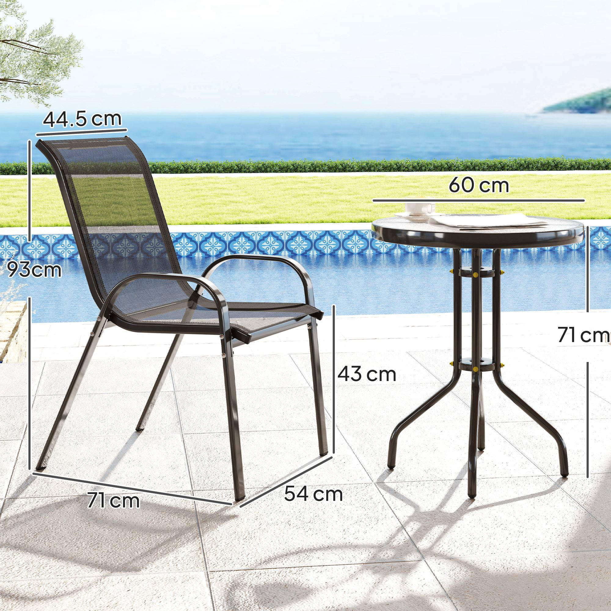 Ensemble jardin 3 pcs, 2 chaises 54x71x93 cm et table ronde Ø60x71 cm acier noir - Image 5