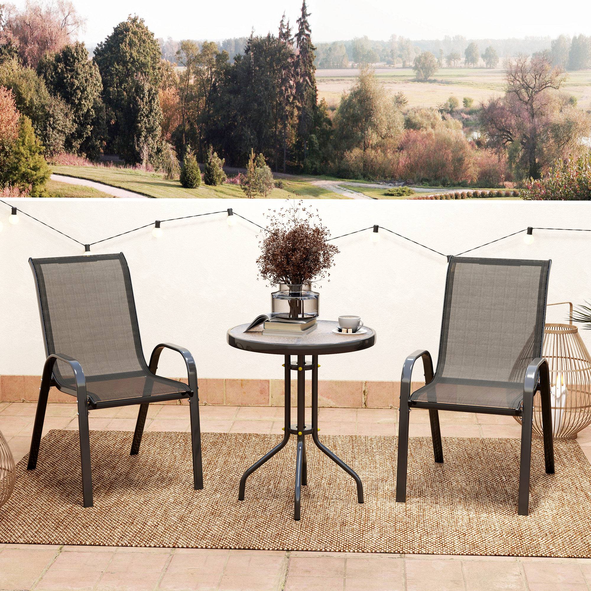Ensemble jardin 3 pcs, 2 chaises 54x71x93 cm et table ronde Ø60x71 cm acier noir - Image 4