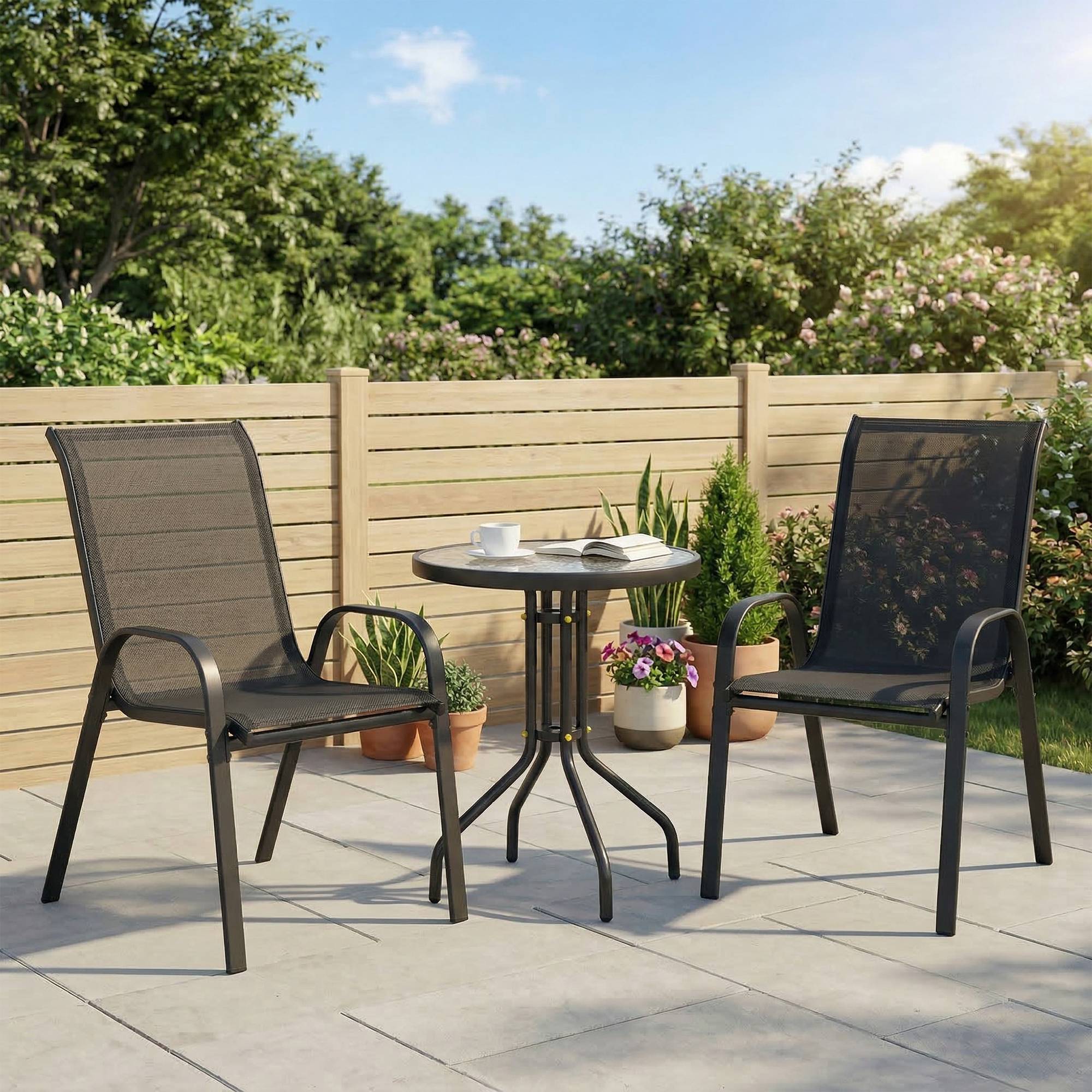 Ensemble jardin 3 pcs, 2 chaises 54x71x93 cm et table ronde Ø60x71 cm acier noir - Image 3
