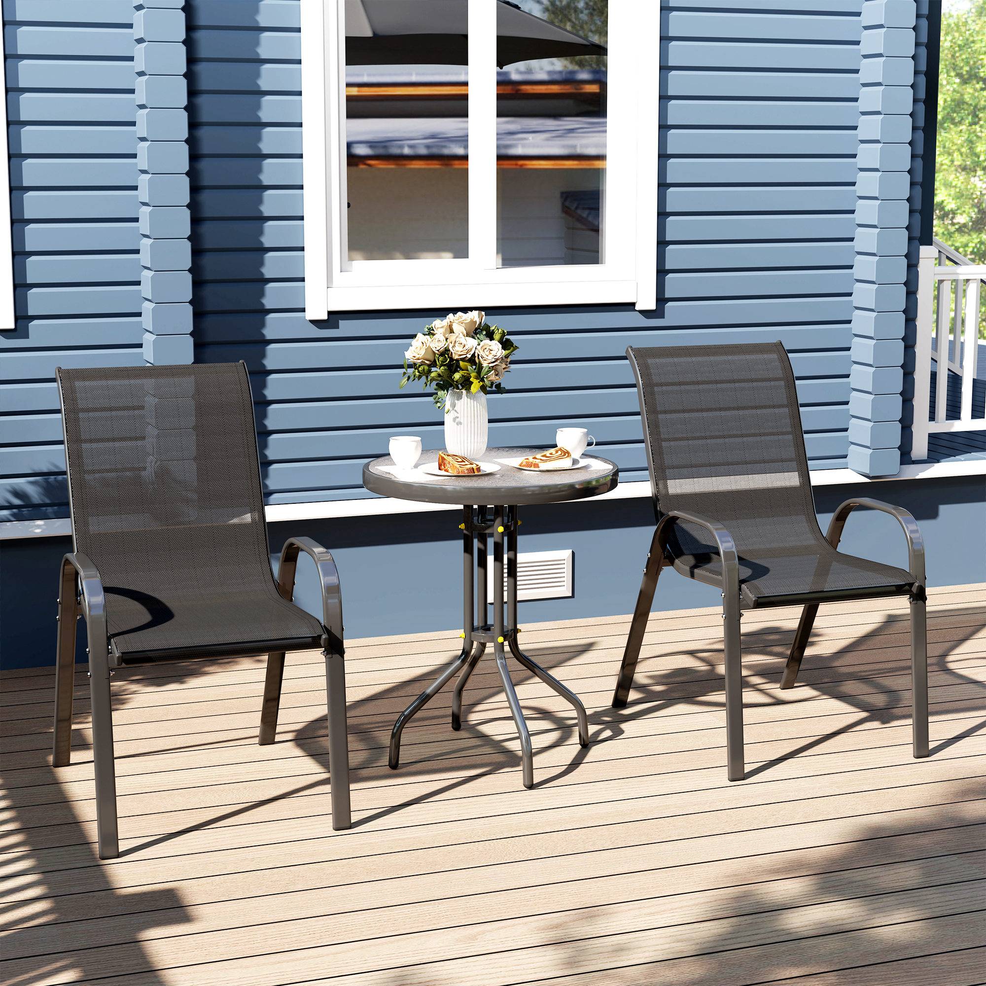 Ensemble jardin 3 pcs, 2 chaises 54x71x93 cm et table ronde Ø60x71 cm acier noir - Image 10