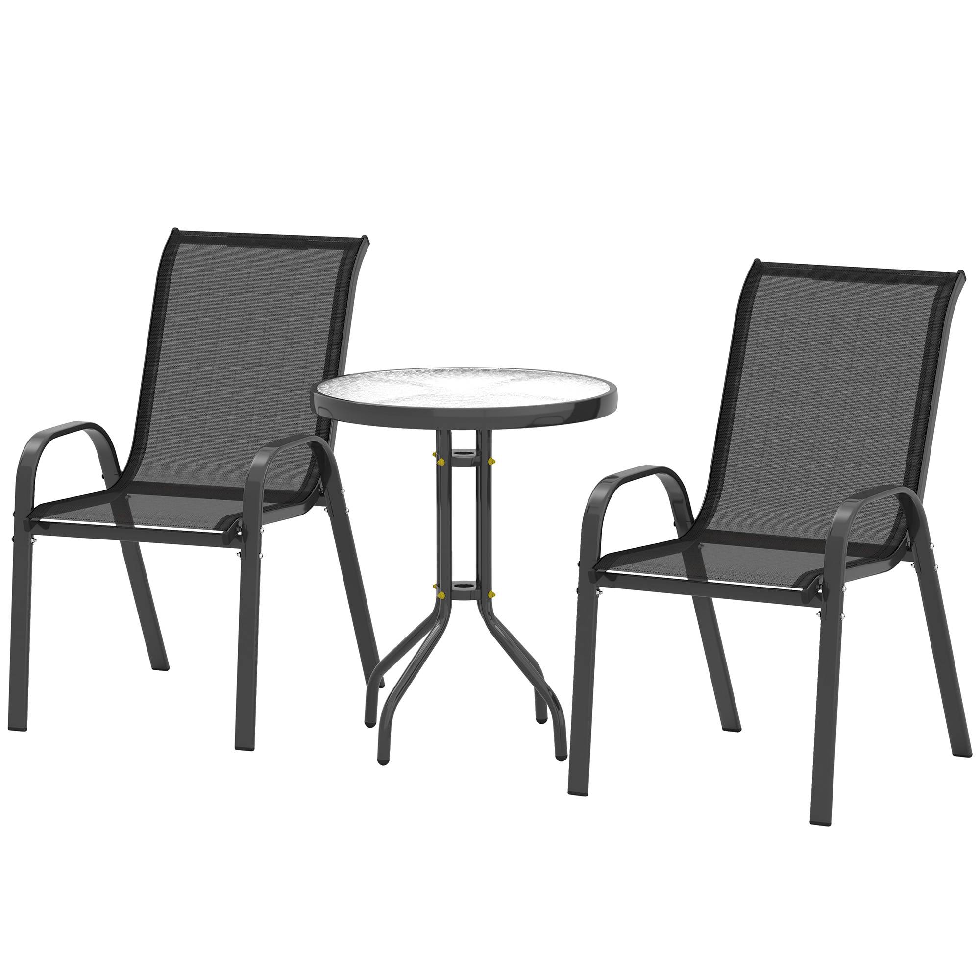 Ensemble jardin 3 pcs, 2 chaises 54x71x93 cm et table ronde Ø60x71 cm acier noir - Image 2