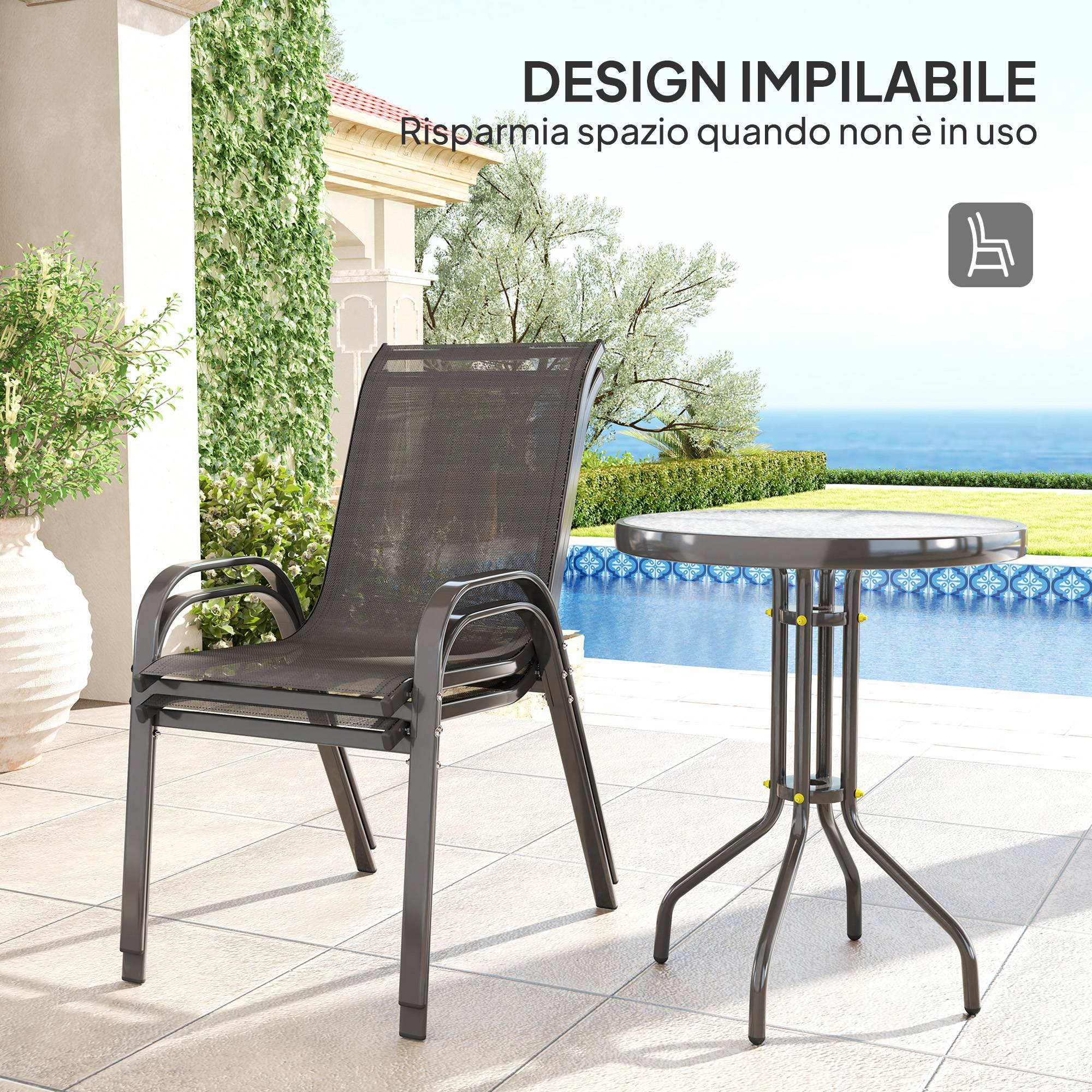 Ensemble jardin 3 pcs, 2 chaises 54x71x93 cm et table ronde Ø60x71 cm acier noir - Image 7