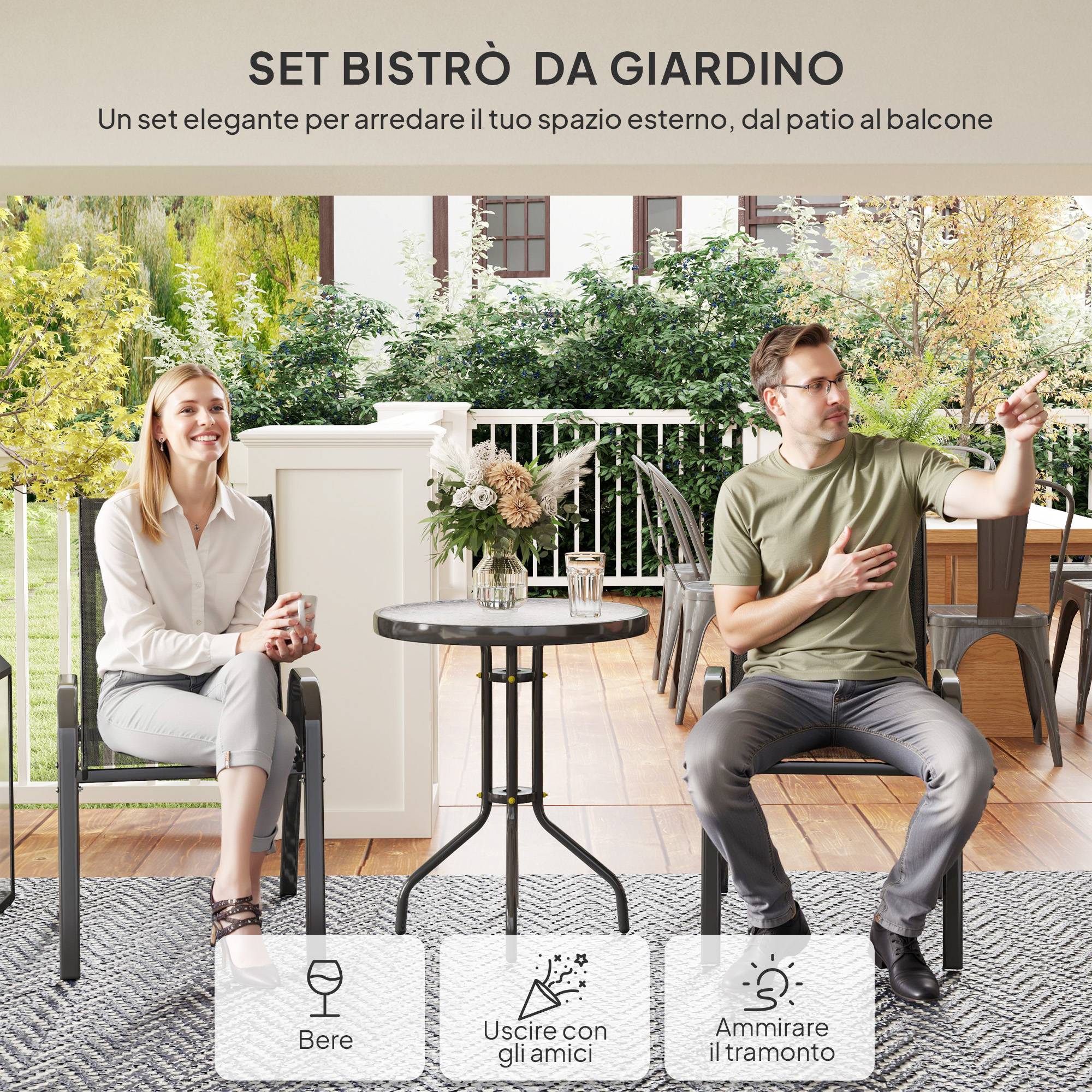 Ensemble jardin 3 pcs, 2 chaises 54x71x93 cm et table ronde Ø60x71 cm acier noir - Image 6