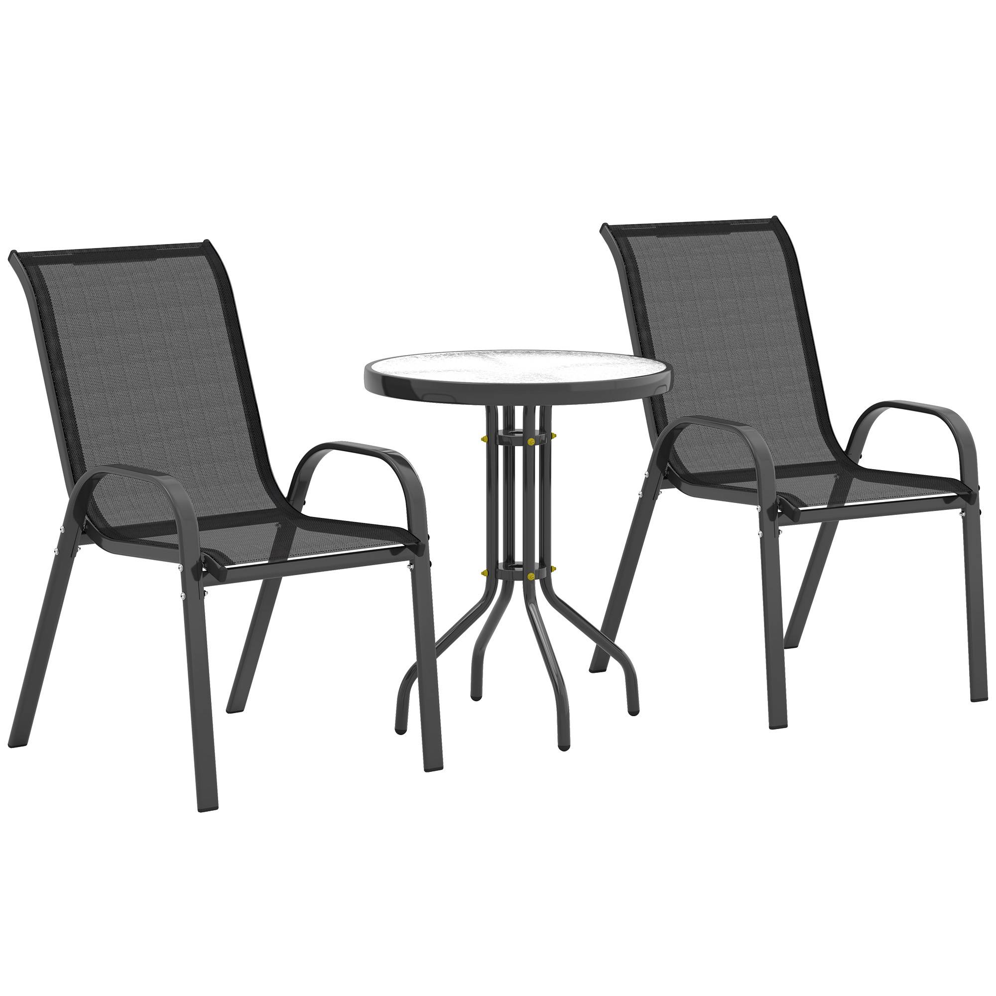 Ensemble jardin 3 pcs, 2 chaises 54x71x93 cm et table ronde Ø60x71 cm acier noir - Image 1