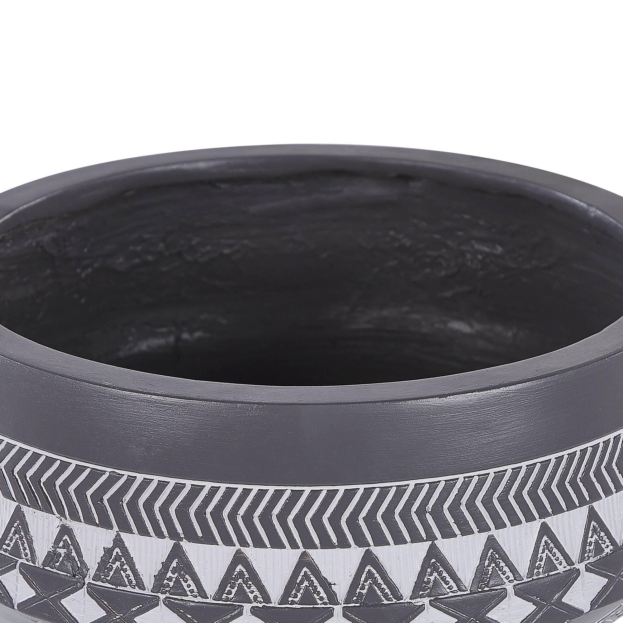 Beliani - Cache-Pot Support Plantes Gris avec 3 Pieds en Bois 28 cm de Diamètre Motif Ethnique Peint à la Main Idéal pour Extérieur et Intérieur Beliani - Image 4