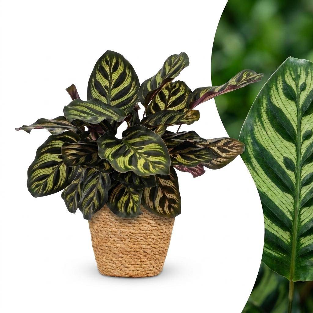 Calathea Makoyana - Plante Paon - Pot de 12cm - Hauteur 25cm - 1 plante - Panier - Plantes d'intérieur