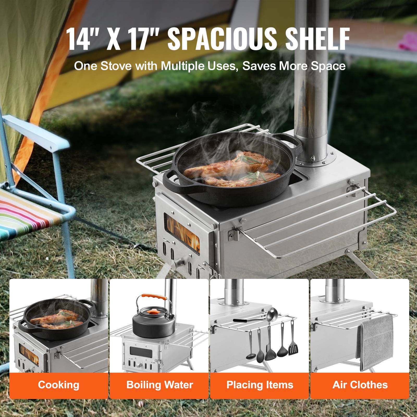 G31413 BBQ Grill Camping Tente Chauffage D'hiver Poêle À Bois Portable