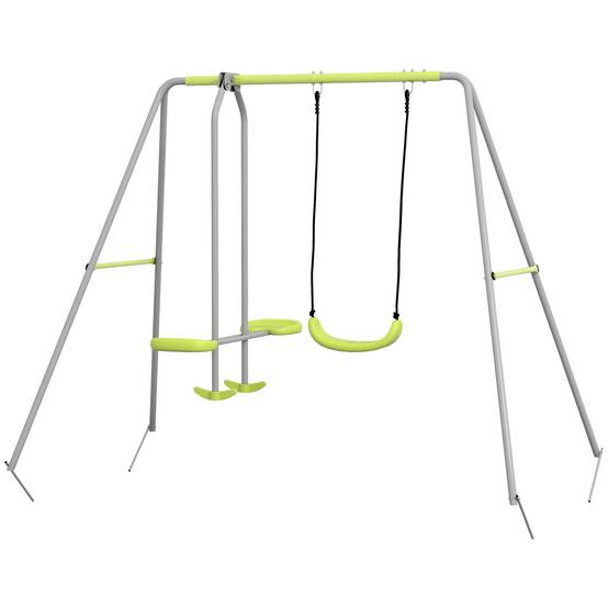 Balançoire jardin gris/vert, 1 simple + 1 planeur anti-UV, 255x160x180 cm - Image 2