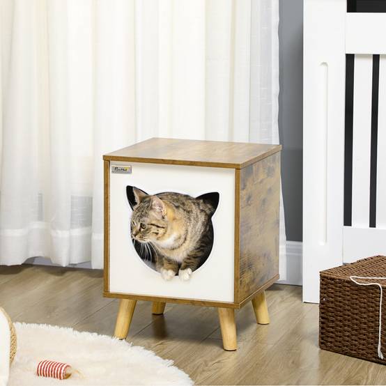 Maisonnette pour Chat en Bois Marron Design Moderne sur Pieds avec Coussin Lavable pour Intérieur - ComfortXL Outdoor Living - Image 4