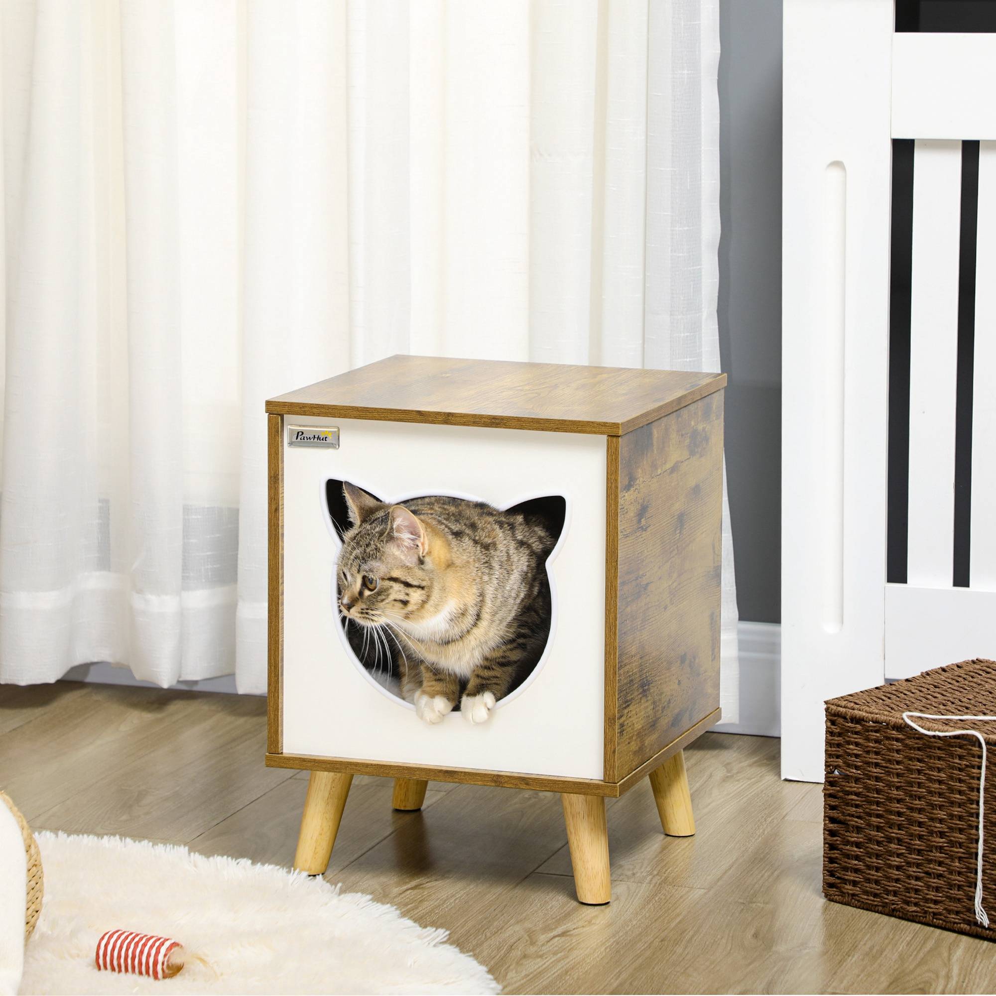 Maisonnette pour Chat en Bois Marron Design Moderne sur Pieds avec Coussin Lavable pour Intérieur - ComfortXL Outdoor Living - Image 4