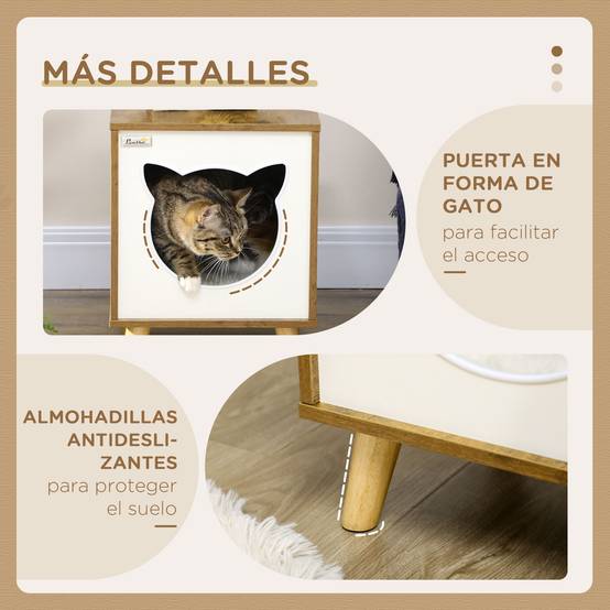 Maisonnette pour Chat en Bois Marron Design Moderne sur Pieds avec Coussin Lavable pour Intérieur - ComfortXL Outdoor Living - Image 8