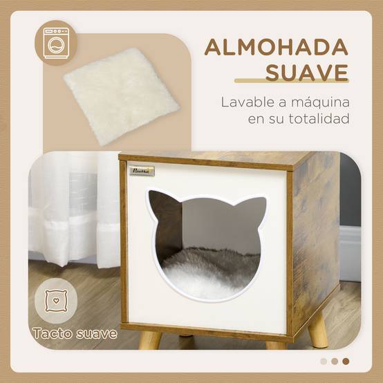 Maisonnette pour Chat en Bois Marron Design Moderne sur Pieds avec Coussin Lavable pour Intérieur - ComfortXL Outdoor Living - Image 7