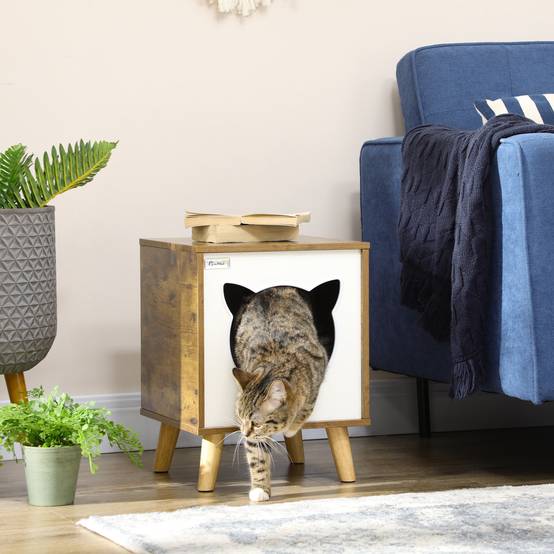 Maisonnette pour Chat en Bois Marron Design Moderne sur Pieds avec Coussin Lavable pour Intérieur - ComfortXL Outdoor Living - Image 3