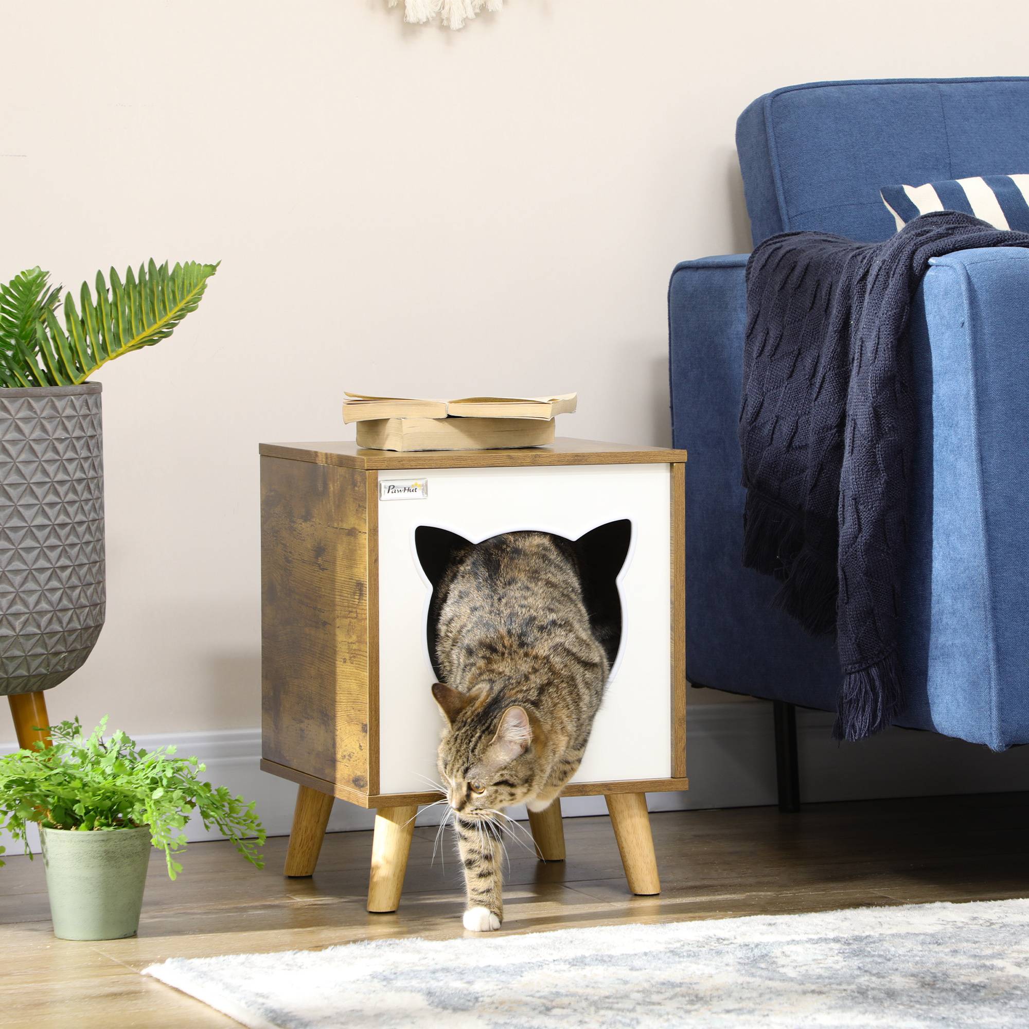 Maisonnette pour Chat en Bois Marron Design Moderne sur Pieds avec Coussin Lavable pour Intérieur - ComfortXL Outdoor Living - Image 3
