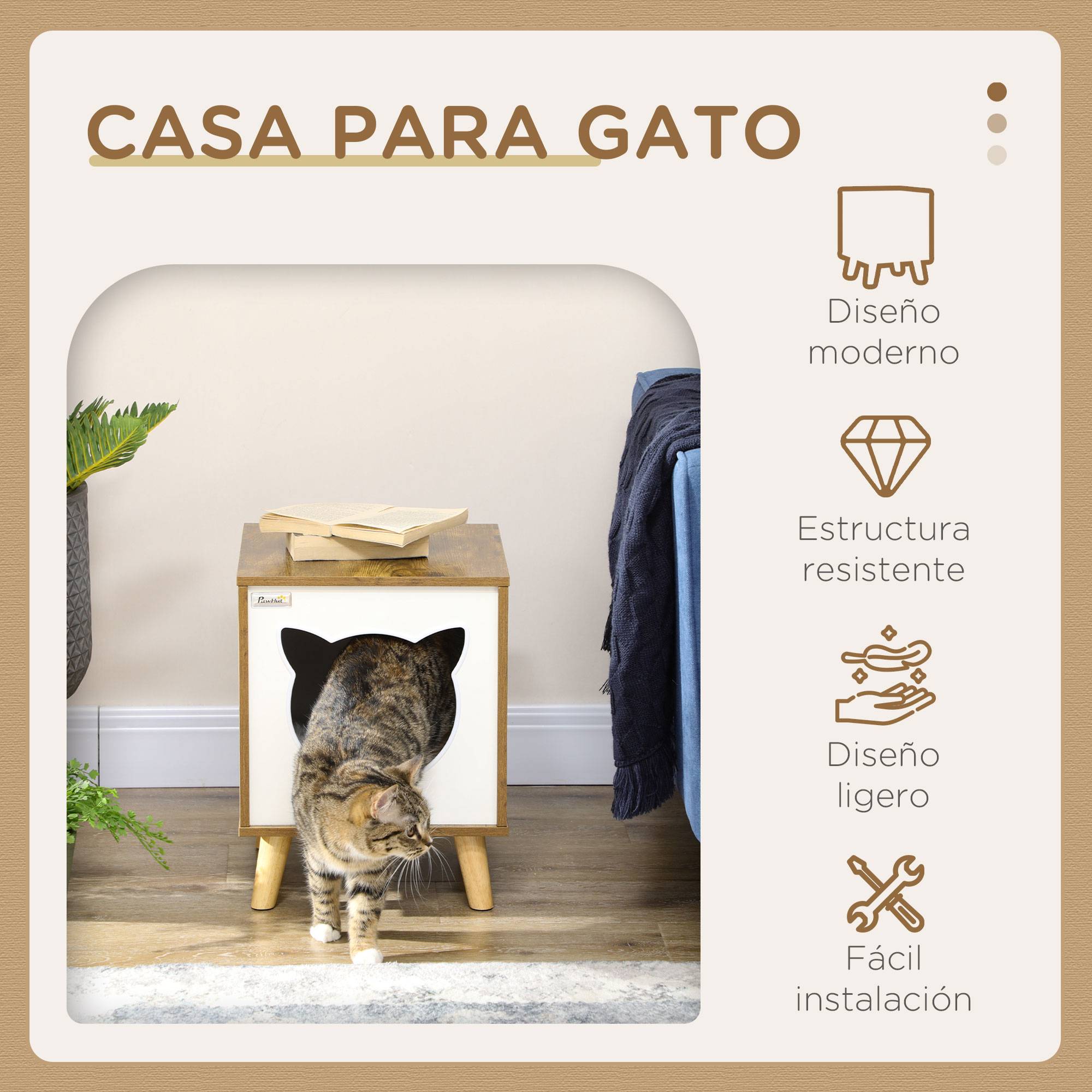 Maisonnette pour Chat en Bois Marron Design Moderne sur Pieds avec Coussin Lavable pour Intérieur - ComfortXL Outdoor Living - Image 6