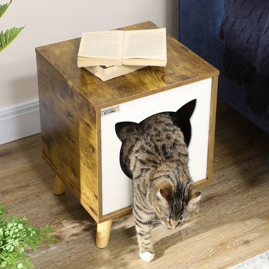 Maisonnette pour Chat en Bois Marron Design Moderne sur Pieds avec Coussin Lavable pour Intérieur - ComfortXL Outdoor Living - Image 9