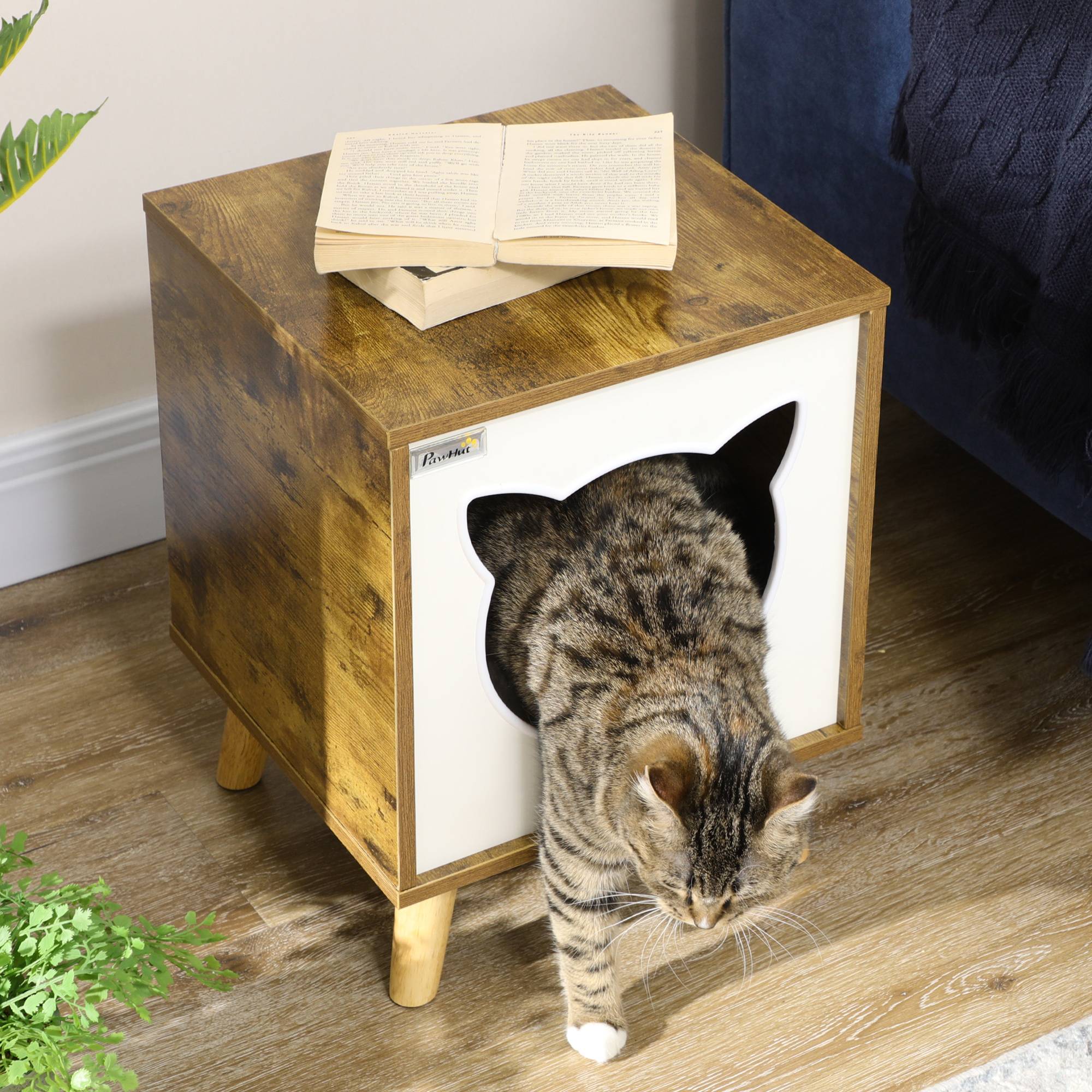 Maisonnette pour Chat en Bois Marron Design Moderne sur Pieds avec Coussin Lavable pour Intérieur - ComfortXL Outdoor Living - Image 9