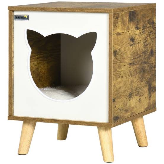 Maisonnette pour Chat en Bois Marron Design Moderne sur Pieds avec Coussin Lavable pour Intérieur - ComfortXL Outdoor Living - Image 2