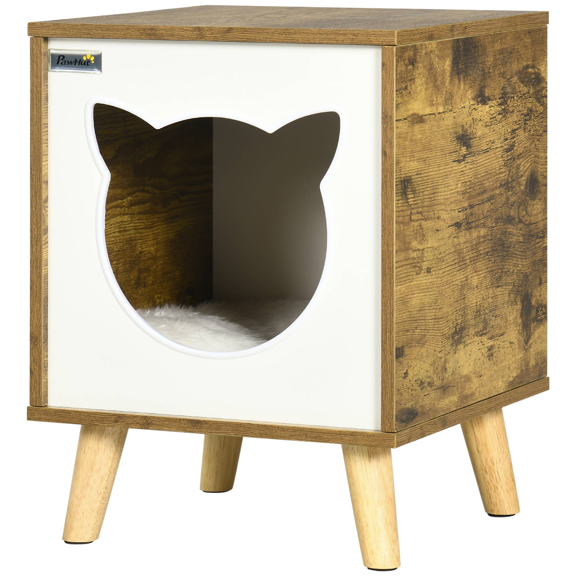Maisonnette pour Chat en Bois Marron Design Moderne sur Pieds avec Coussin Lavable pour Intérieur - ComfortXL Outdoor Living - Image 2