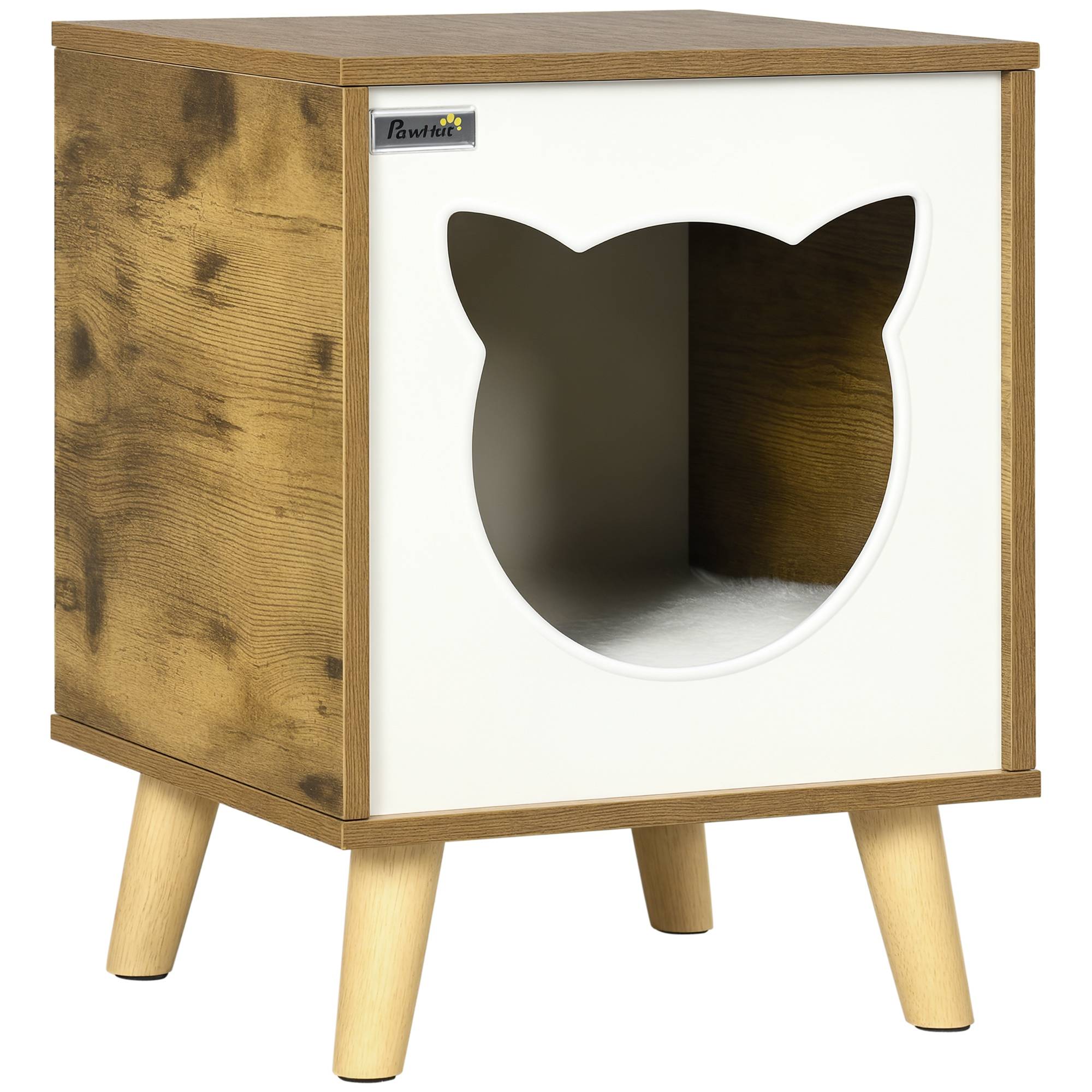 Maisonnette pour Chat en Bois Marron Design Moderne sur Pieds avec Coussin Lavable pour Intérieur - ComfortXL Outdoor Living - Image 1