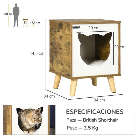 Maisonnette pour Chat en Bois Marron Design Moderne sur Pieds avec Coussin Lavable pour Intérieur - ComfortXL Outdoor Living - Image 5