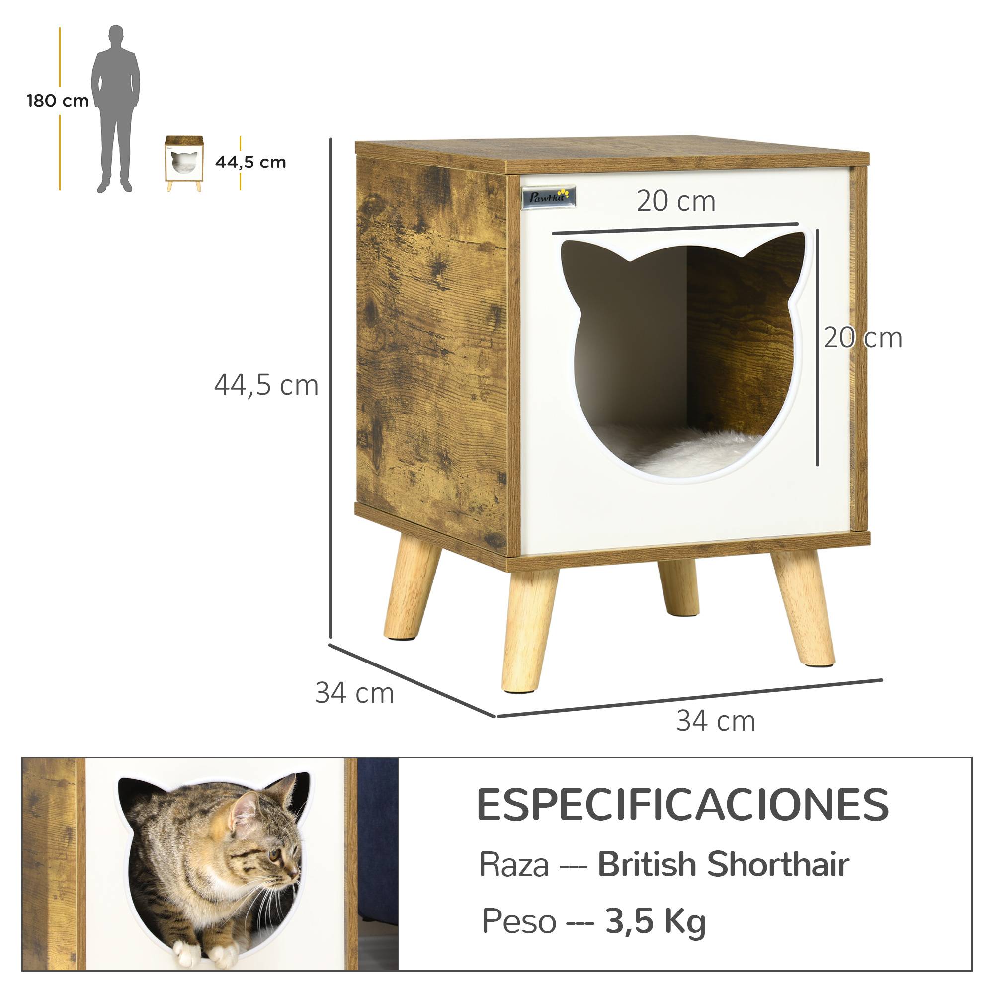 Maisonnette pour Chat en Bois Marron Design Moderne sur Pieds avec Coussin Lavable pour Intérieur - ComfortXL Outdoor Living - Image 5