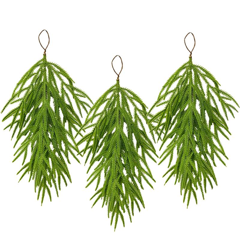 3 guirlandes de 66 cm en forme de larme de feuillage artificiel, aiguilles de pin de Noël vertes, guirlandes de porte d'entrée, décoration de cheminée - Image 1