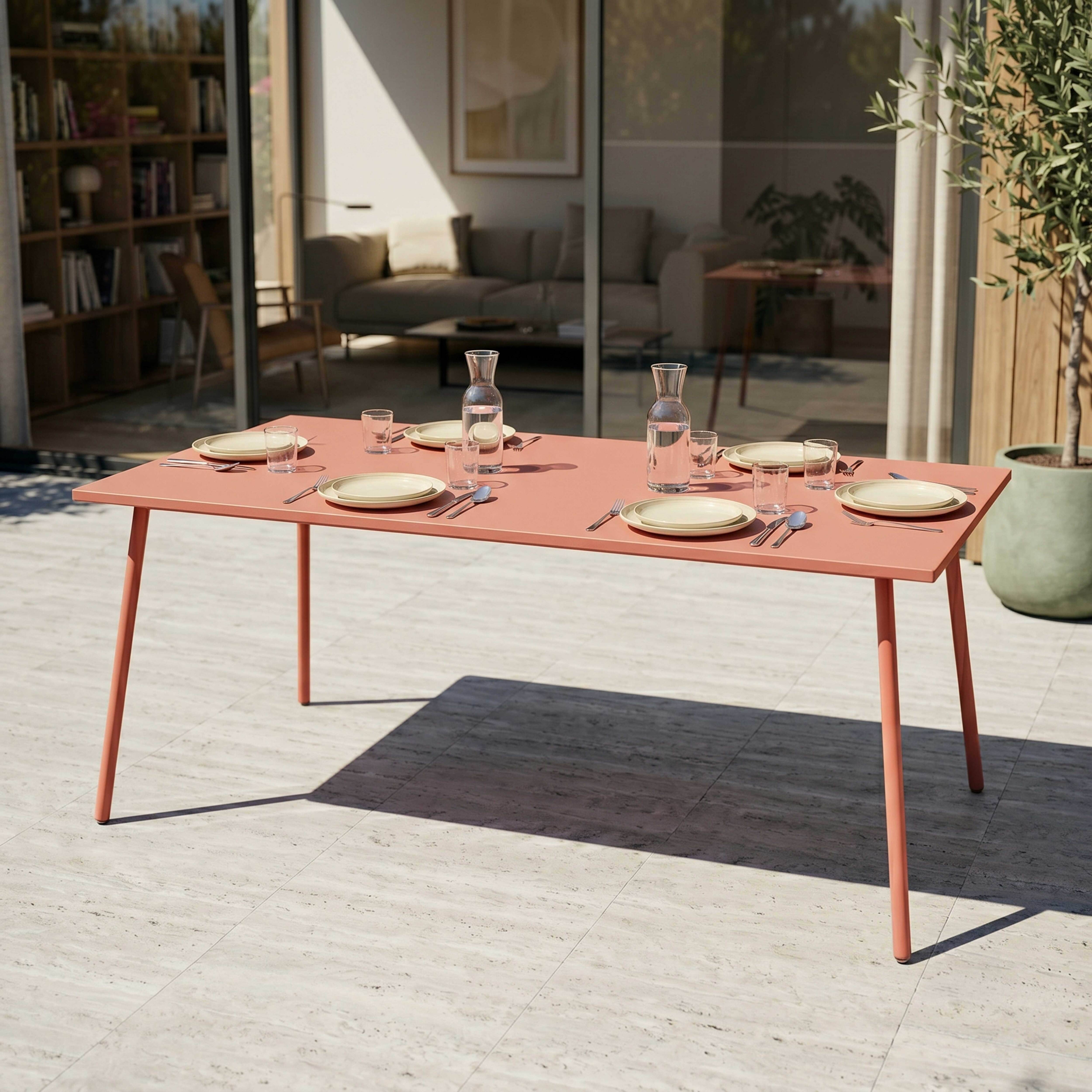 Oviala - Table de jardin rectangulaire en métal 8 places 180 cm argile Palavas - Oviala - Image 2