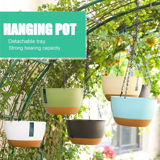 Pot de Fleurs Suspendu PP Intérieur Balcon Plateau Amovible Chaîne Beige 20,5cm - ComfortXL Outdoor Living - Image 5