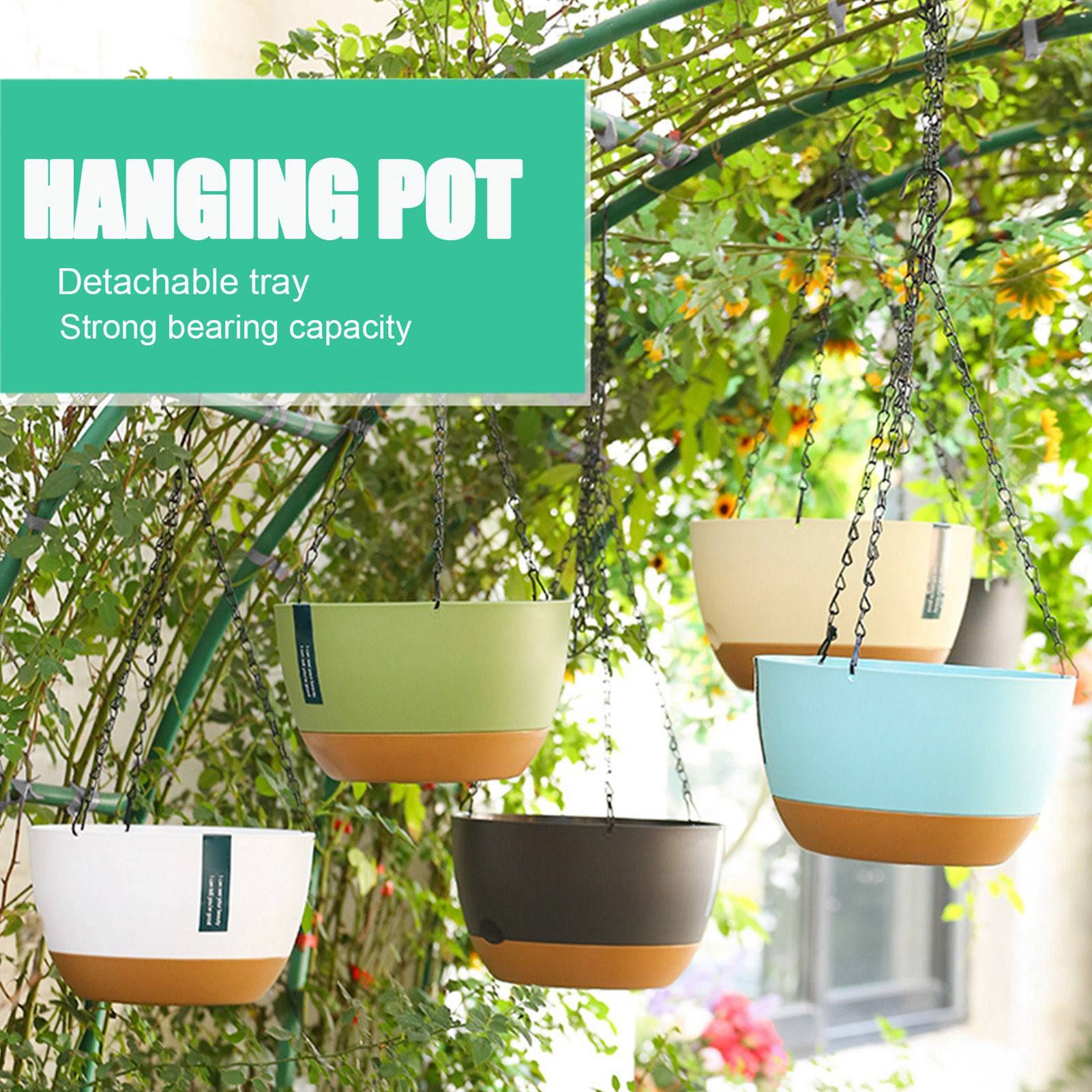 Pot de Fleurs Suspendu PP Intérieur Balcon Plateau Amovible Chaîne Beige 20,5cm - ComfortXL Outdoor Living - Image 5