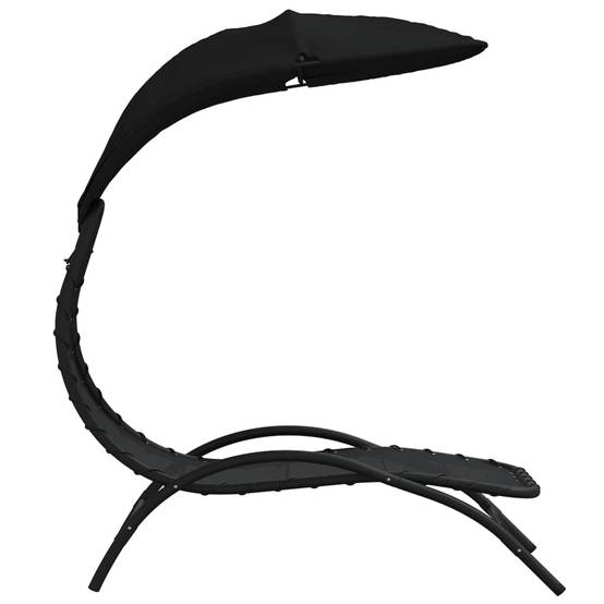 Chaise longue | Transat | Bain de soleil avec auvent noir 167x80x195 cm tissu et acier - Image 4