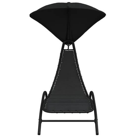 Chaise longue | Transat | Bain de soleil avec auvent noir 167x80x195 cm tissu et acier - Image 3