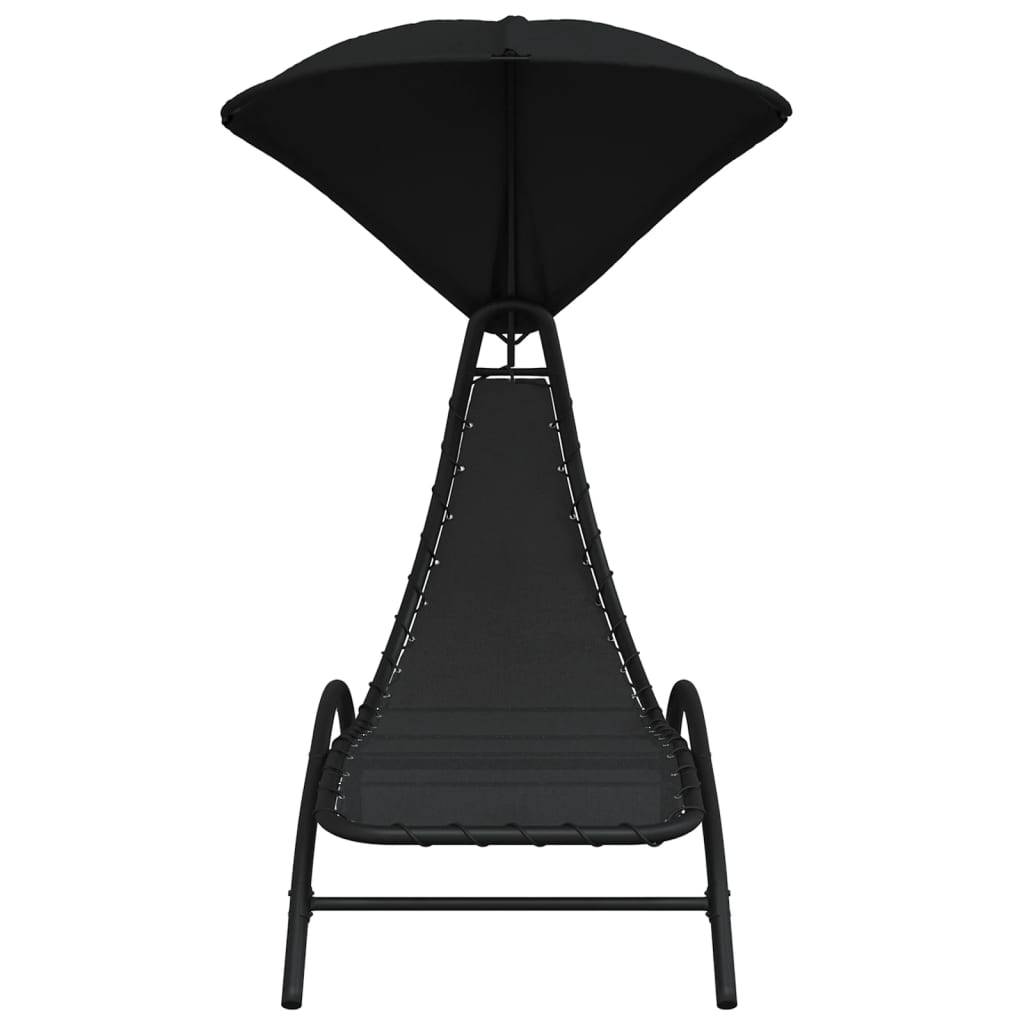 Chaise longue | Transat | Bain de soleil avec auvent noir 167x80x195 cm tissu et acier - Image 3