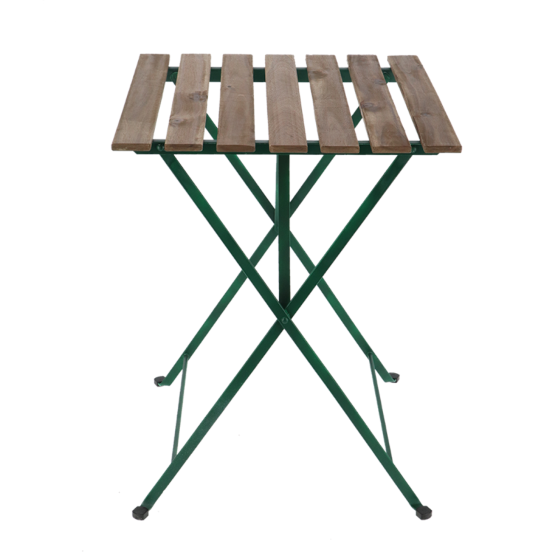 Table de jardin carré pliante en métal et bois - Beige/Vert - L 60 x P 60 x H 71,5 cm - Image 4