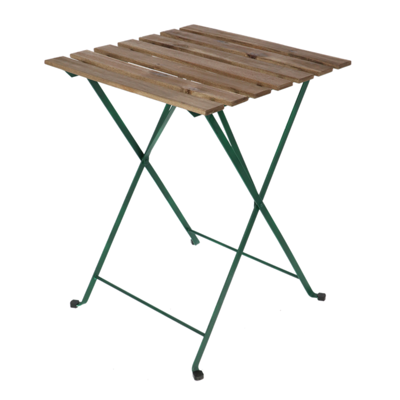 Table de jardin carré pliante en métal et bois - Beige/Vert - L 60 x P 60 x H 71,5 cm - Image 3