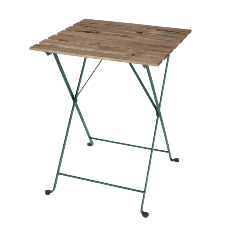 Table de jardin carré pliante en métal et bois - Beige/Vert - L 60 x P 60 x H 71,5 cm - Image 2