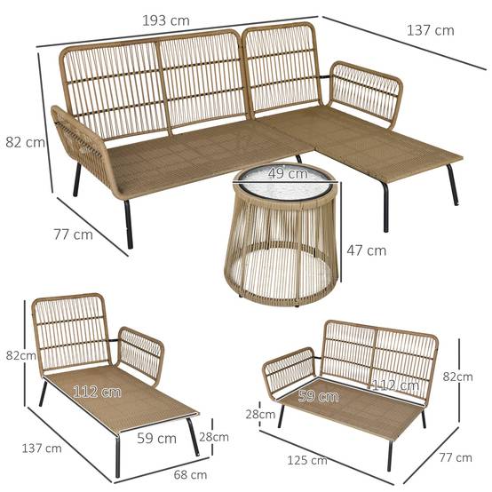 ComfortXL - Salon de Jardin d'Angle 4 Places en Résine Tressée avec Table Basse et Coussins Crème - ComfortXL Outdoor Living - Image 4