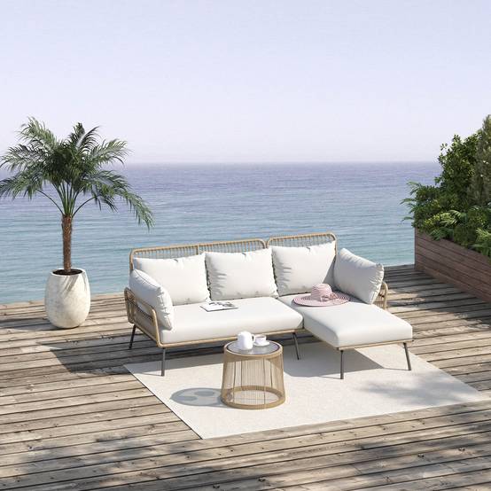 ComfortXL - Salon de Jardin d'Angle 4 Places en Résine Tressée avec Table Basse et Coussins Crème - ComfortXL Outdoor Living - Image 3