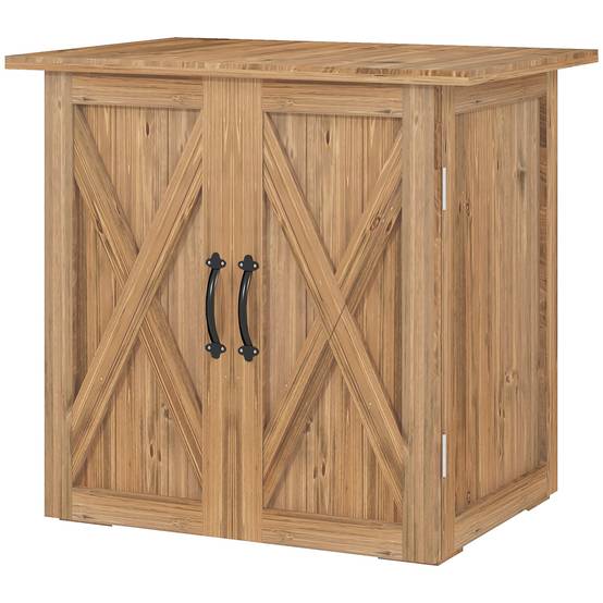 ComfortXL - Armoire de jardin en bois de sapin 77 x 55 x 72 cm marron double porte rangement outils pour extérieur - Image 2