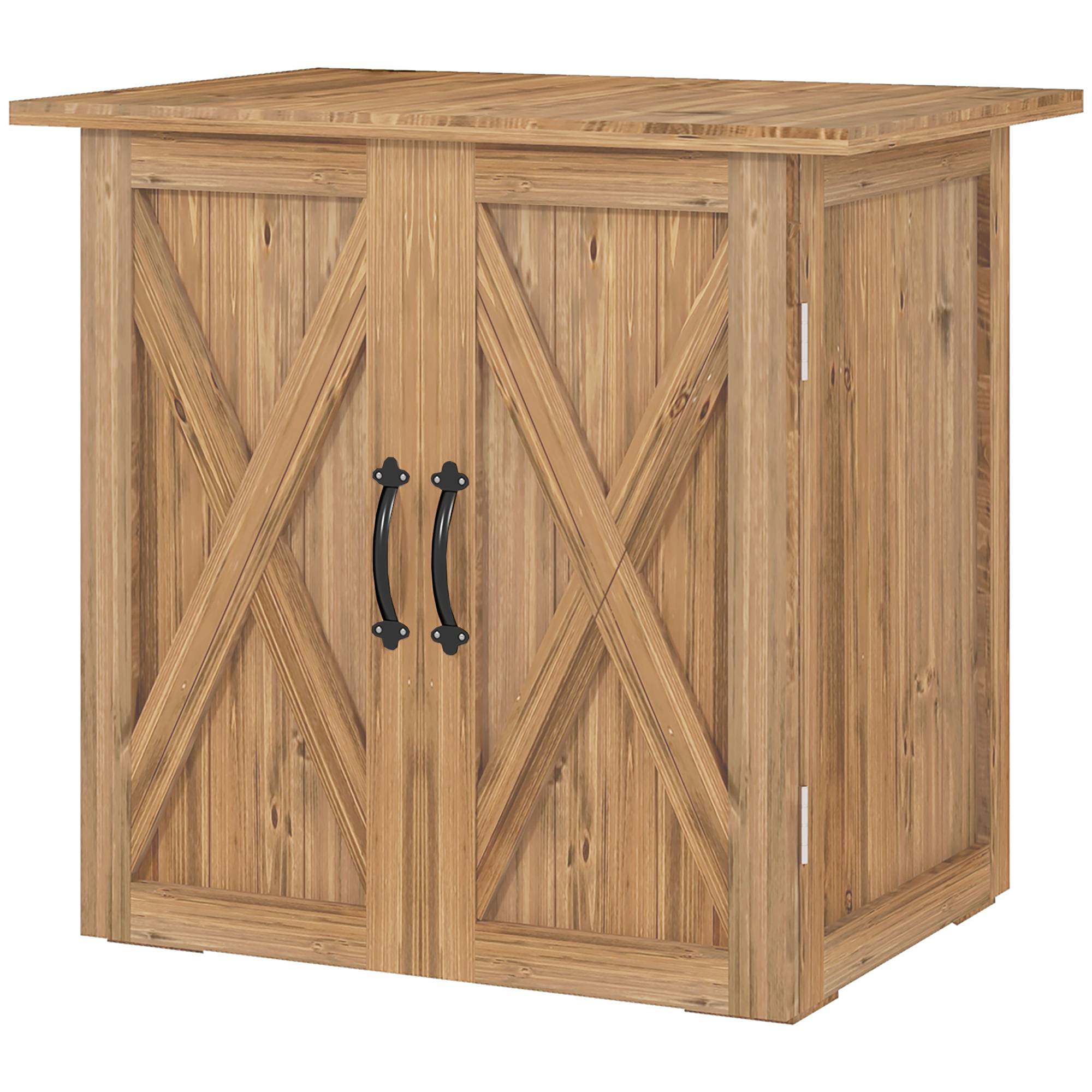 ComfortXL - Armoire de jardin en bois de sapin 77 x 55 x 72 cm marron double porte rangement outils pour extérieur - Image 2