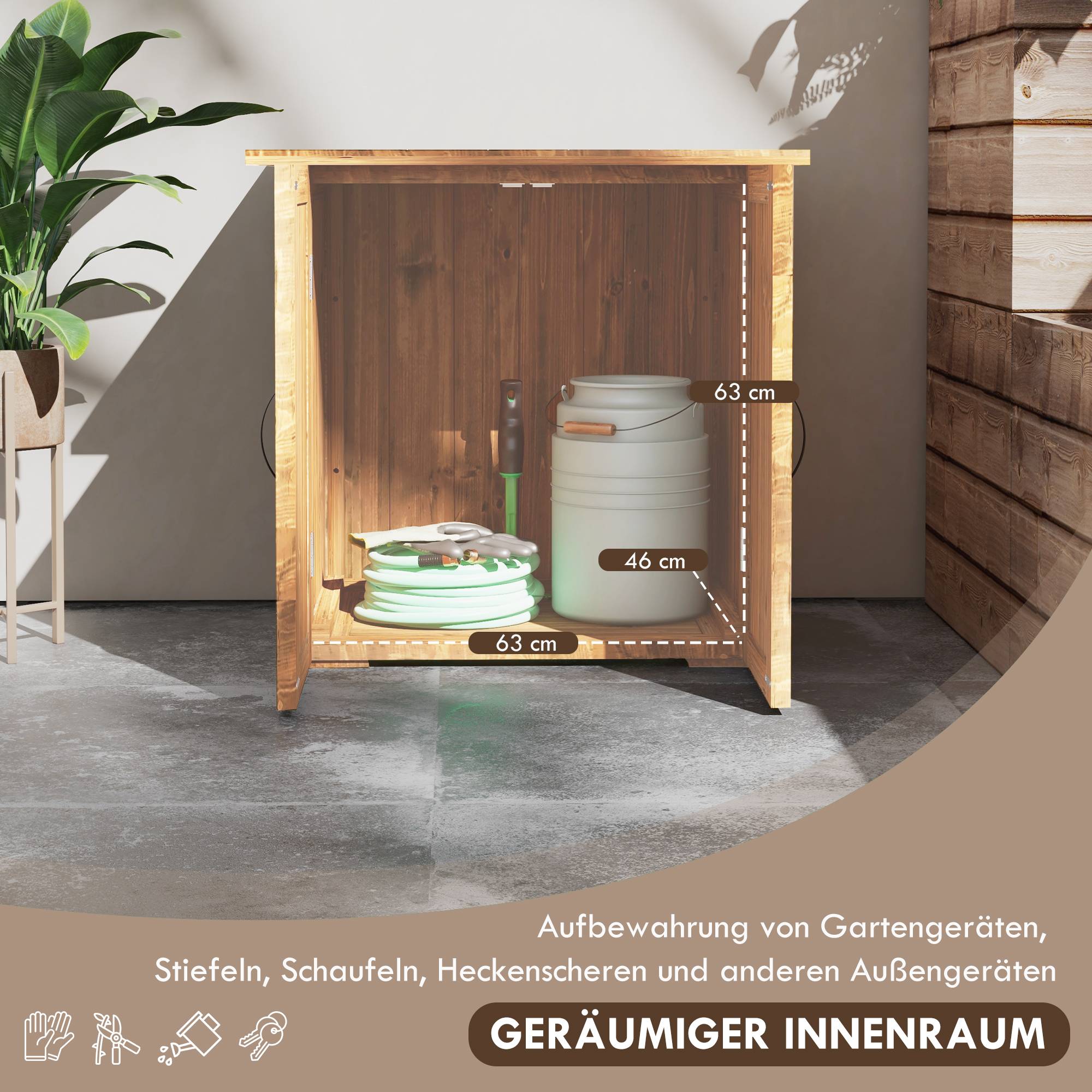 ComfortXL - Armoire de jardin en bois de sapin 77 x 55 x 72 cm marron double porte rangement outils pour extérieur - Image 4