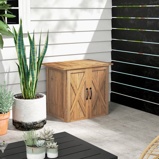 ComfortXL - Armoire de jardin en bois de sapin 77 x 55 x 72 cm marron double porte rangement outils pour extérieur - Image 1